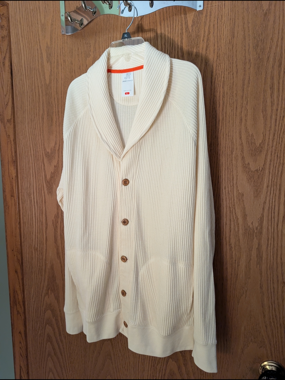 NWOT Jack Threads Shawl Collar Cream Button-Up Men's Sweater